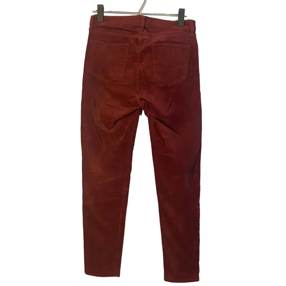 J. Crew Maroon Velvet Skinny Jeans Mid Rise Cotton Blend Women Sz 27